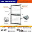 3x4FT(31.5"W x 47.2"H) Heavy Duty Chain Link Gate Easy Installation, Galvanized Steel Chain Link Gate Kit for YardPet EnclosureBackyardIncludes Galvanized Steel Pipes