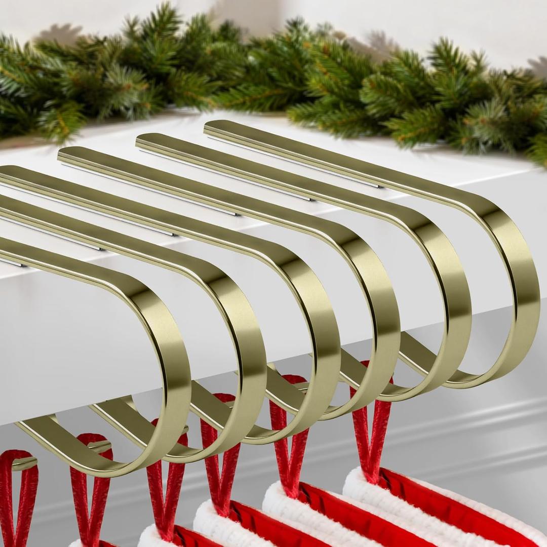 6 PCS Stocking Holders for Mantle,Multi-Use Stocking Holder,No Drilling Required & Adjustable Garland Hanger for Christmas