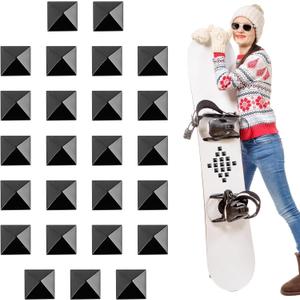 25 Pcs Snowboard Stomp Pad, Pyramid Studs Stomp Pad Snowboarding, Anti-Slip Ski Snowboard Grip Stomp Pad Spikes - Provides Extra Grip for Snowboard Boots Support (Black)
