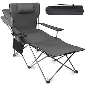 apollo walker Camping Chair with Foot Rest, Beach Lounge Chairs for Adults, Adjustable Backrest Foldable Chairs, Portable Folding Recliner with Headrest Grey, for Outdoor Sports Camp Fishing Picnic