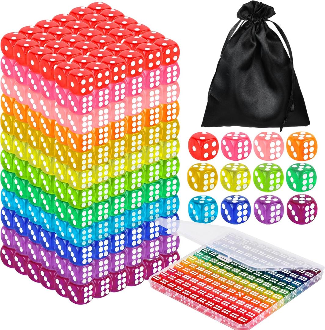 120 Pcs Colored Dice Bulk Set 14 MM Polyhedral Dice 6 Sided Standard Dices with Storage Bag for Table Board Games Classroom Math Teaching