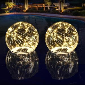 Floating Pool Lights Solar Powered, 6.5 Inch Warm White Light Up Solar Pool Lights That Float, Updated Waterproof Floating Pool Balls for Patio Party Decor(2 Piece)