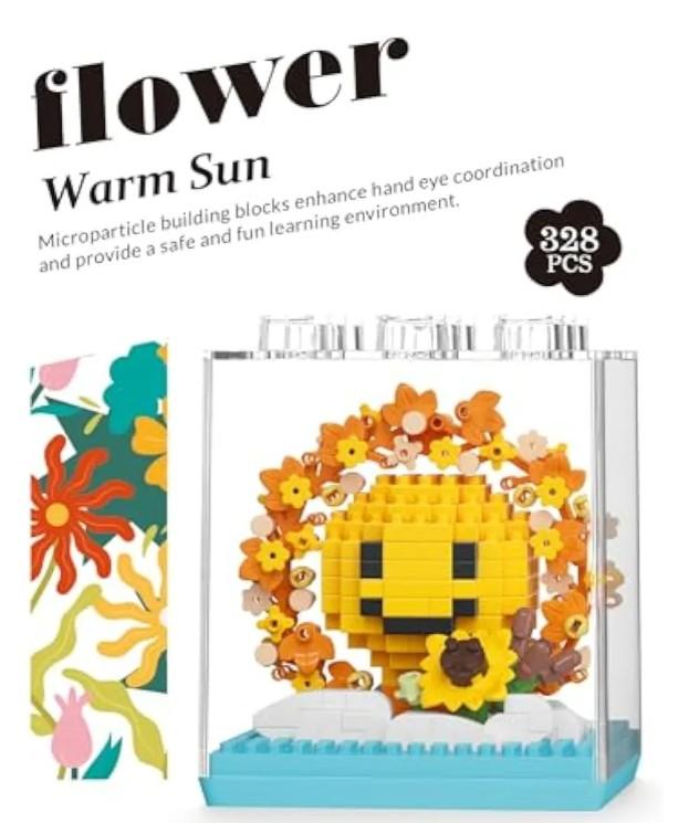 Warm Sun DIY Mini Flower Plant Building Blocks Toy  Creative Botanical Collection for Kids and Adults Home and Collection Art Home Office Decor Pack of 2