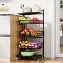 HapiRm Fruit Basket Kitchen Cart - 5 Tier Adjustable Vegetable Storage Rack, Large Capacity Rolling Kitchen Carts on Wheels for Snack,, Onion and Potato Storage