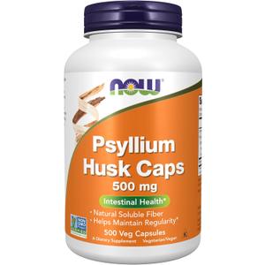 NOW Foods Supplements, Psyllium Husk Caps 500 mg, Non-GMO Project Verified, Natural Soluble Fiber, Intestinal Health*, 500 Veg Capsules (EXP 02/01/30)
