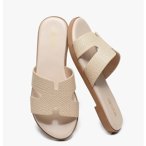 Yozuru Womens Flat Sandals Open Toe Dressy Summer Sandals Comfortable Casual Slip on Leather Slides Sandals for women, Size 37