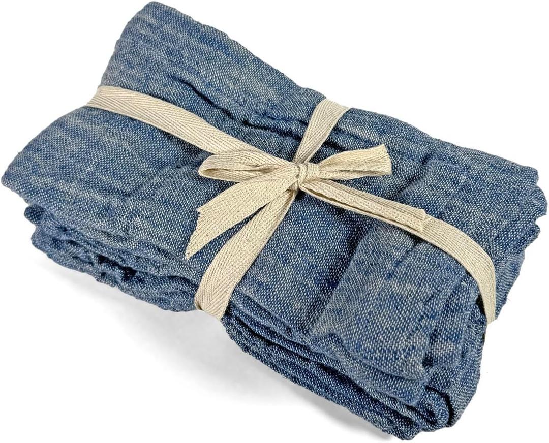 Woven Cotton and Linen Slub Cloth Napkins, 18" Square, Set of 4, Blue