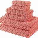 BAGNO MILANO Turkish Cotton Bath Towels, Bath Sheet Towels Soft Plush Jacquard Luxury Towels (Coral Red, 6 pcs Towel Set)