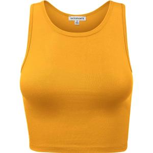 Women Sleeveless Cami Crop Tank Tops Racerback High Halter Neck Shirts (Large, 911-mustard)