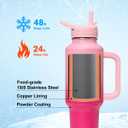 Trebo 40 oz Water Bottle Insulated with Handle, Leakproof Keep 24hrs Cold &Hot,Stainless Steel Travel Tumbler that Fits in Car Cup Holder with Straw Lids,Pink Reusable Water Bottles for women