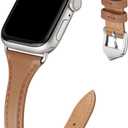 WFEAGL Compatible with Leather Apple Watch Band 41mm 40mm 38mm 42mm(series 11 10) Women, Top Grain Leather Strap Slim & Thin Replacement Wristband for iWatch Bands SE 3 2 1, Series 11 10 9 8 7 6 5 4 3 2 1