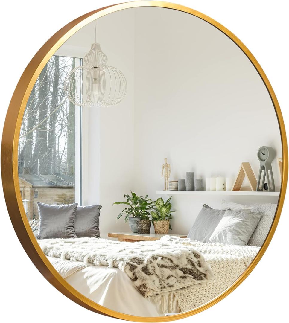 NeuType Round Mirror Circle Mirror 36 Inch Aluminum Alloy Frame Wall Mirror Large Vanity Hanging Decorative Mirrors for Entryway, Bathroom, Bedroom, Living Room, Black