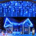 Icicle Christmas Lights Outdoor 99ft 1216 LED Icicle Lights for Outside 8 Modes with 228 Drops, Waterproof Plug in Blue Christmas Light for House Indoor Party Holiday Wedding Halloween Decorations