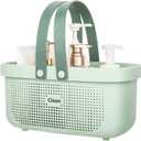 JiatuA Plastic Storage Basket with Handle Portable Shower Caddy Tote Organizer Basket Bin for Bathroom Kitchen Dorm Room Bedroom, Green (Large)