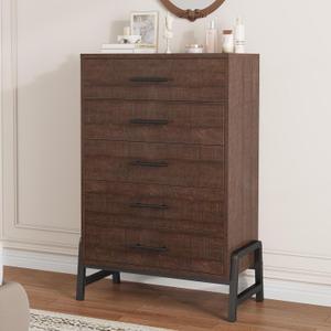 GarveeHome 5 Dresser for Bedroom, 50.5 in Tall Drawer with Large Storage Space, Freestanding Wooden Closet Storage Dresser Chest for Living Room, Bedroom, Entryway, Brown