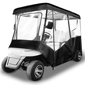 Golf Cart Enclosure 4 Passenger - 600D Waterproof Cover for 86-88" Roof | 4-sided clear PVC windows, roll-up doors, tail light visibility & wind-resistant hooks replace for Club Car, EZGO & Yamaha