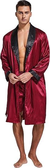 Tony & Candice Men's Satin Robe Lightweight Long Sleeve Silk Kimono Bathrobe with Shorts Set Sleepwear, Size: XL