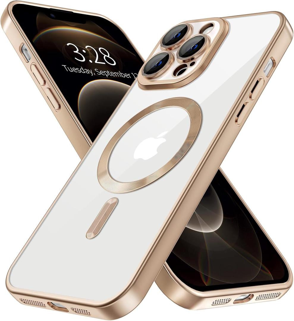 Hython Magnetic Clear for iPhone 12 Pro Case with Camera Lens Protector [Compatible with MagSafe] Luxury Plating Edge Slim Soft TPU Cover Protective Phone Case for iPhone 12 Pro, Matte Desert Brown