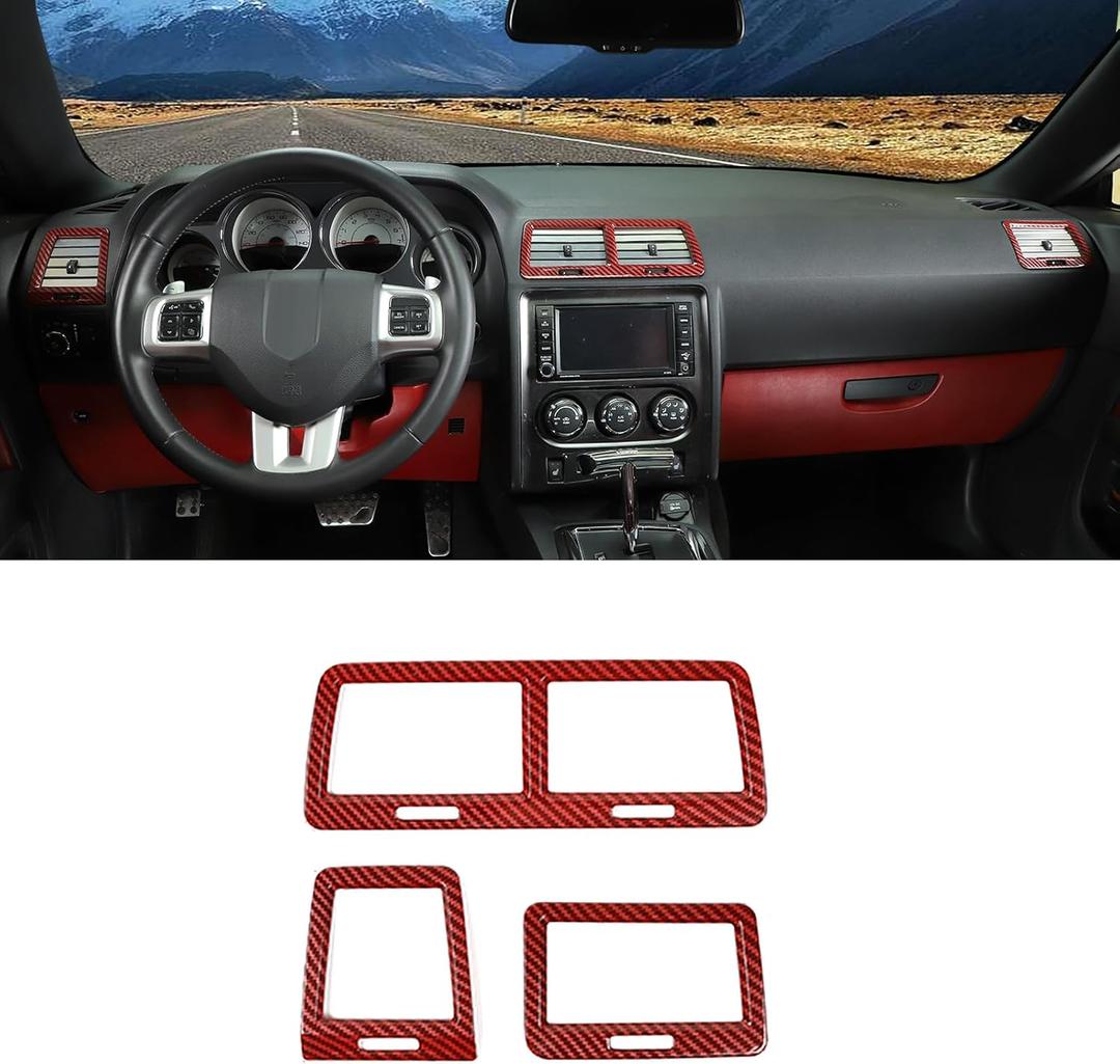 RAZPOY for Challenger Air Vent Cover, Center Console Dash AC Air Conditioning Outlet Vent Trim Compatible with Dodge Challenger Accessories 2009-2014, Red Carbon Fiber