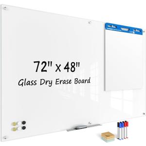 Large Glass Whiteboard, Enhanced Magnetism Glass Dry Erase Board for Wall, 72" x 48" Magnetic Pure White Tempered Glass Board, 6' x 4' Big White Board for Home, Office, School