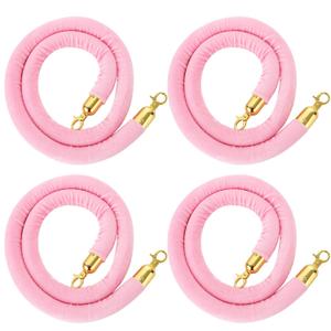 4 Pack 5 Feet Pink Velvet Stanchion Rope, Crowd Control Ropes with Gold Clasps, Foam Core Queue Safety Sarriers Stanchion Post Rope for Party Event and Red Carpet