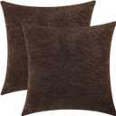 Brown Chenille Decorative Couch Throw Pillow Covers, Soft Cushion Cases for Home Livingroom Sofa Décor, Pack of 2, 17 x 17 Inches