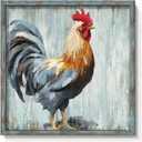 Rooster Wooden Wall Art Decor: Farm Cock Picture Country Animal Framed Artwork Rustic Farmhouse Chicken Painting is the Perfect Combination of Energy Nature for the Kitchen Bedroom 20"x20"