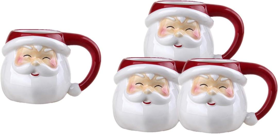 Comfy Hour Joyful Holiday Collection Santa Claus Mugs, Set of 4 Cups, Winter Christmas Gift, Ceramic