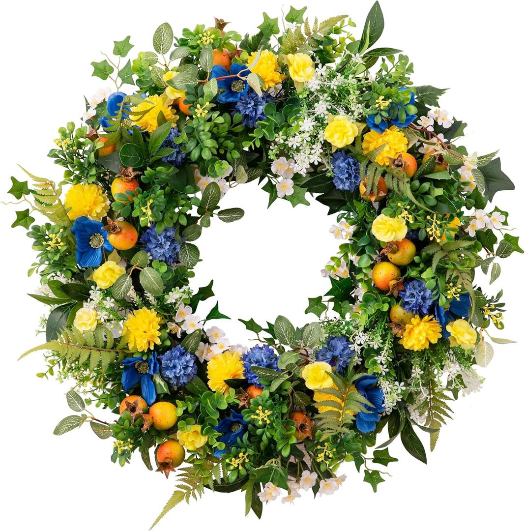 Balsam Hill Outdoor Summer Breeze Spring & Summer Wreath - 28" Premium UV-Protected Floral Door Wreath for Front Door, Patio, & Garden