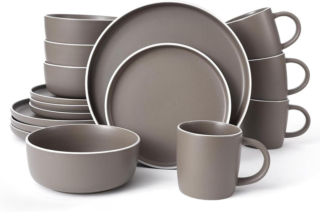 Dinnerware Sets,16 pieces Kitchen Plates and Bowls Set with Mugs, Dish Set for 4, Microwave, Oven & Dishwasher Safe, Brown Speckled