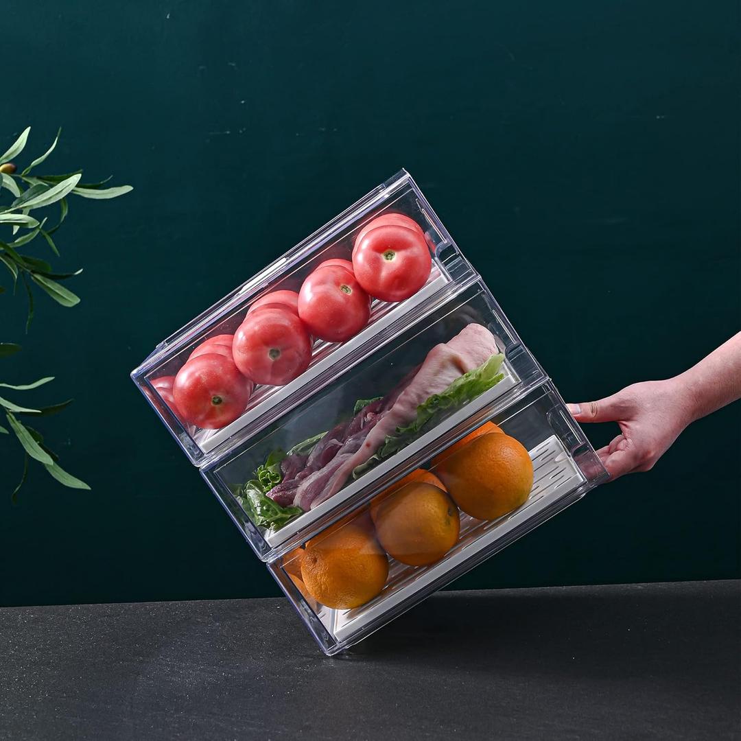 Diskary Fridge Organizer, Stackable Refrigerator Organizer Bins, Reusable Food Storage Containers, Fridge Drawer Organizer in Home Kitchen, Barbecue Shop, Restaurant, BPA-Free (2 Drawers, Medium)