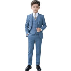 Kids Suits Blue Grey Suit for Boys Slim Fit Formal TuxedoToddler Boy 5Pcs Vest Dress Pants Blazer Ring Bearer Outfit Wedding Suit Size 10