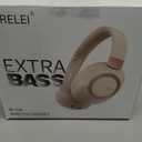 LORELEI B-C6 Wireless Over Ear Headphones, 50H Playtime Foldable Lightweight Bluetooth Headsets, Deep Bass, Built-in Microphone, Memory Foam Earmuff, for Travel, Home Office (Beige White)