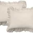 FRESH IDEAS Ruffled Bed Pillow Shams with Embroidered Eyelet Detail, Standard, Ivory, 2-Pack, Size: 26" x 20"