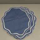 Breling 6 Pcs Navy Blue Wedding Placemats Scalloped Embroidered Cotton Linen Placemats 17" x 13" Double Layered Machine Washable Table Place Mat for Party Table Decor (Cotton)