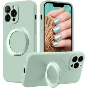 MCFANCE Magnetic Silicone Case with Stand for iPhone 13 Pro Max (6.7 inch) | Compatible with MagSafe, Shockproof Protection, Anti-Scratch Microfiber Lining | Cyan