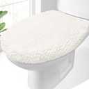 OLANLY Soft Chenille Bathroom Toilet Lid Cover, Machine Washable Seat Covers, 17.5x15, Stays in Place Rubber Backing, Fits Most Round, Elongated and Oblong Lids, Accessories Decor, Ivory