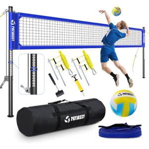 Portable Professional Outdoor Volleyball Net Set with Adjustable Height Aluminum Poles, Winch System, Volleyball with Pump and Carrying Bag for Backyard Beach (Deep Blue)