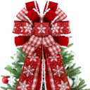 Christmas Tree Topper Bow,48''x 13'' Large Velvet Christmas Wreath Bows Xmas Ornaments with Long Plaid Streamer Wired Edge Ribbon for Farmhouse Christmas Decoration (Red)