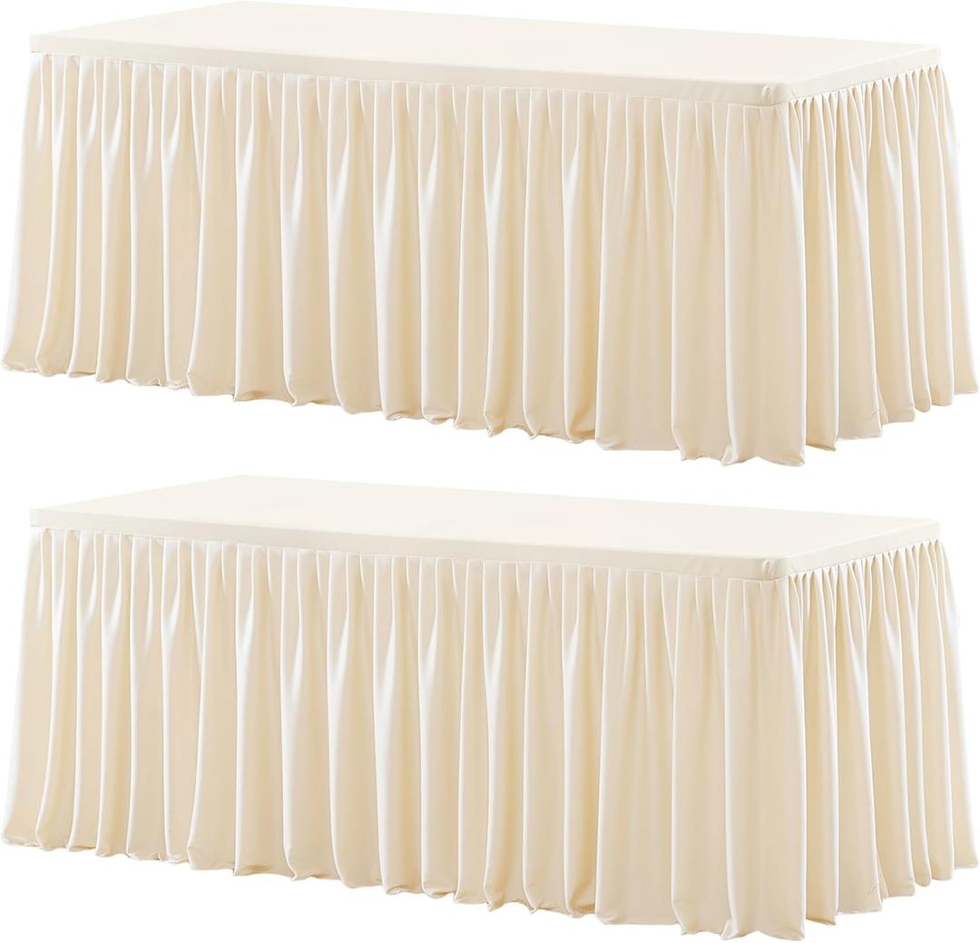 Wish Care 2 Pack Light Champagne Rectangle Table Clothes for 6 Foot Tables, Polyester Fitted Tablecloths 6t Stretch Table Cover for Wedding, Birthday, Parties, Trade Show, Craft Show