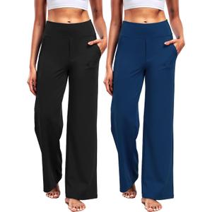 CADMUS Wide Leg Pants for Women Yoga Work Pants with Pockets High Waist Lounge Sweatpants Dress Pants 29",Black,Navy Blue,L