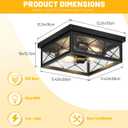 Asnxcju 12" Square Flush Mount Ceiling Light with Clear Glass Shade, 4-Light Farmhouse Outdoor Porch Ceiling Light Fixtures, Black Hallway Light Fixtures Mount for Garage Living Room Foyer