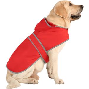 Dog Raincoat for Large Dogs Waterproof Jacket Hooded Rain Coats with Reflective Strips Leash Hole & Poncho Adjustable Fit (Red, Large)
