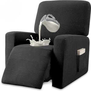 Granbest Premium Water Repellent Recliner Chair Cover High Stretch Jacquard Fabric Recliner Slipcover with Pockets (Recliner, Black)