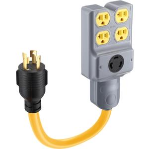 Kanayu 1.5 ft Generator Adapter Extension Cord Compatible with NEMA L5-30P to Four 5-20R/ 5-15R & L5-30R, 3 Prong Locking Generator 30 Amp to 15/20 Amp Cord 125/250v 7500 Watts, ETL Listed