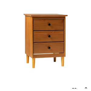 Walker Edison Traditional Wood 3 Drawer Nightstand Side Table Bedroom Storage Drawer and Shelf Bedside End Table, 18 Inch, Caramel