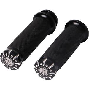 Handlebar Hand Grips Motorcycle Electronic Throttle Grip for 1"/26mm Handle Bars Compatible with Harley Touring Street Glide (Type #1(Black Cut))