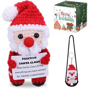 Christmas Crochet Doll Santa Keychain Santa Christmas Gift Positive Doll with Positive Card Box, Stocking Stuffer Delightful Birthday Gift for Women Family Friends