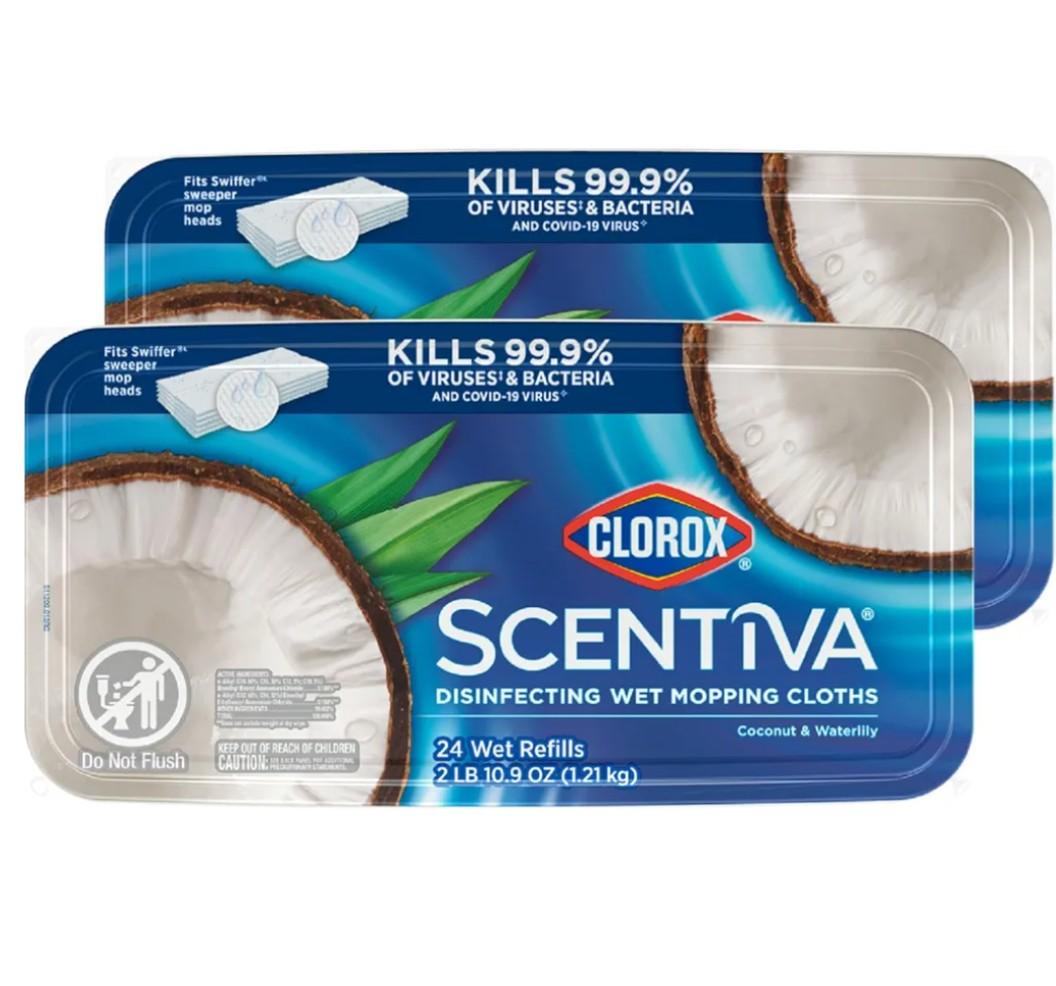 Clorox Scentiva Disinfecting Wet Mopping Pad Refills for Floor Cleaning, Pacific Breeze & Coconut, 48 Count