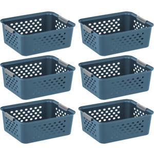 IRIS USA Plastic Storage Basket, 6-Pack, Medium, Shelf Basket Storage Organizer for Pantry, Cabinet, Bedroom, Closet, Laundry Room, Eco-Friendly, Navy